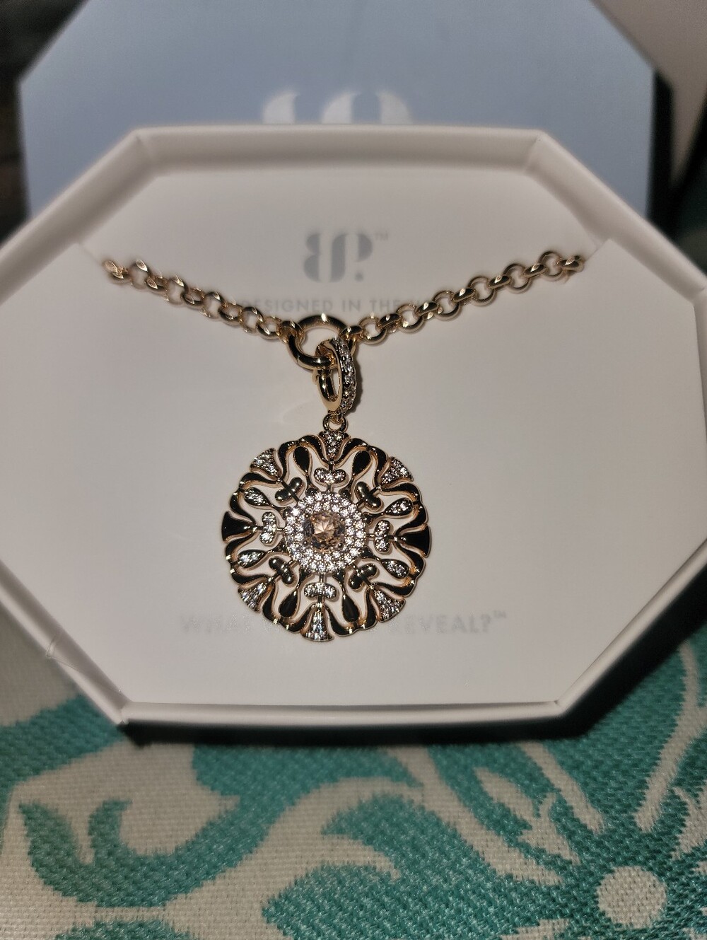 NWT- BP OG Gold Plated The Compass Rose Necklace w/Peach Stone